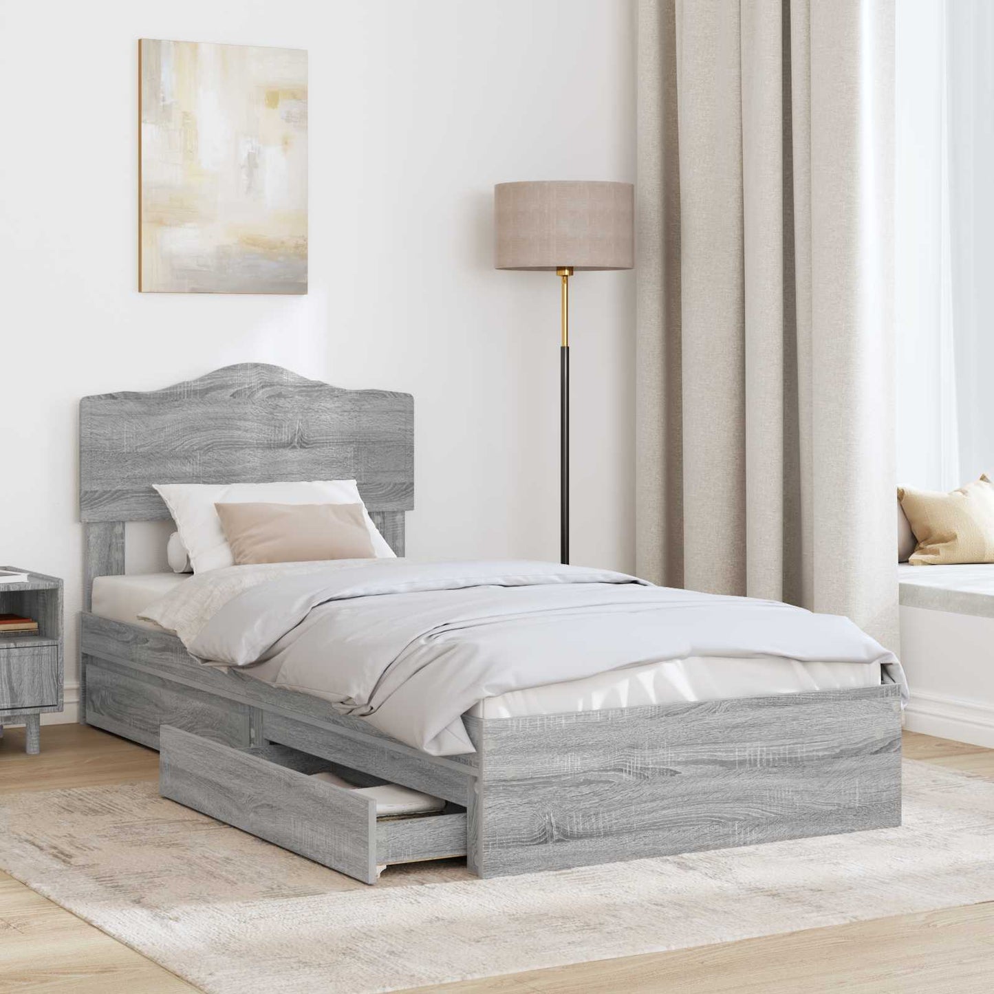 Letto con Contenitore con testiera Grigio Sonoma 70 x 190 cm | homemem39