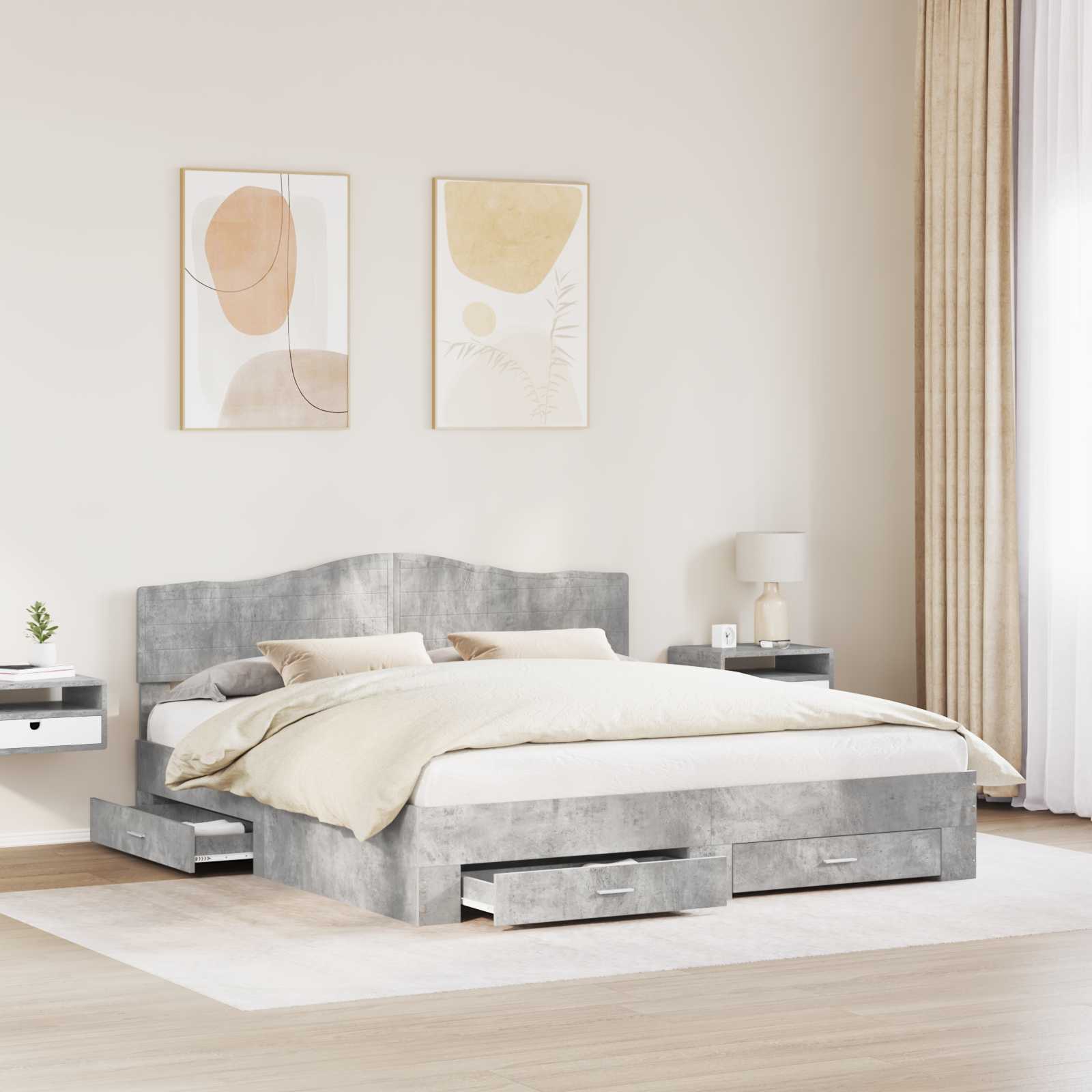 Struttura del letto con testiera Grigio cemento 200 x 200 cm | homemem39