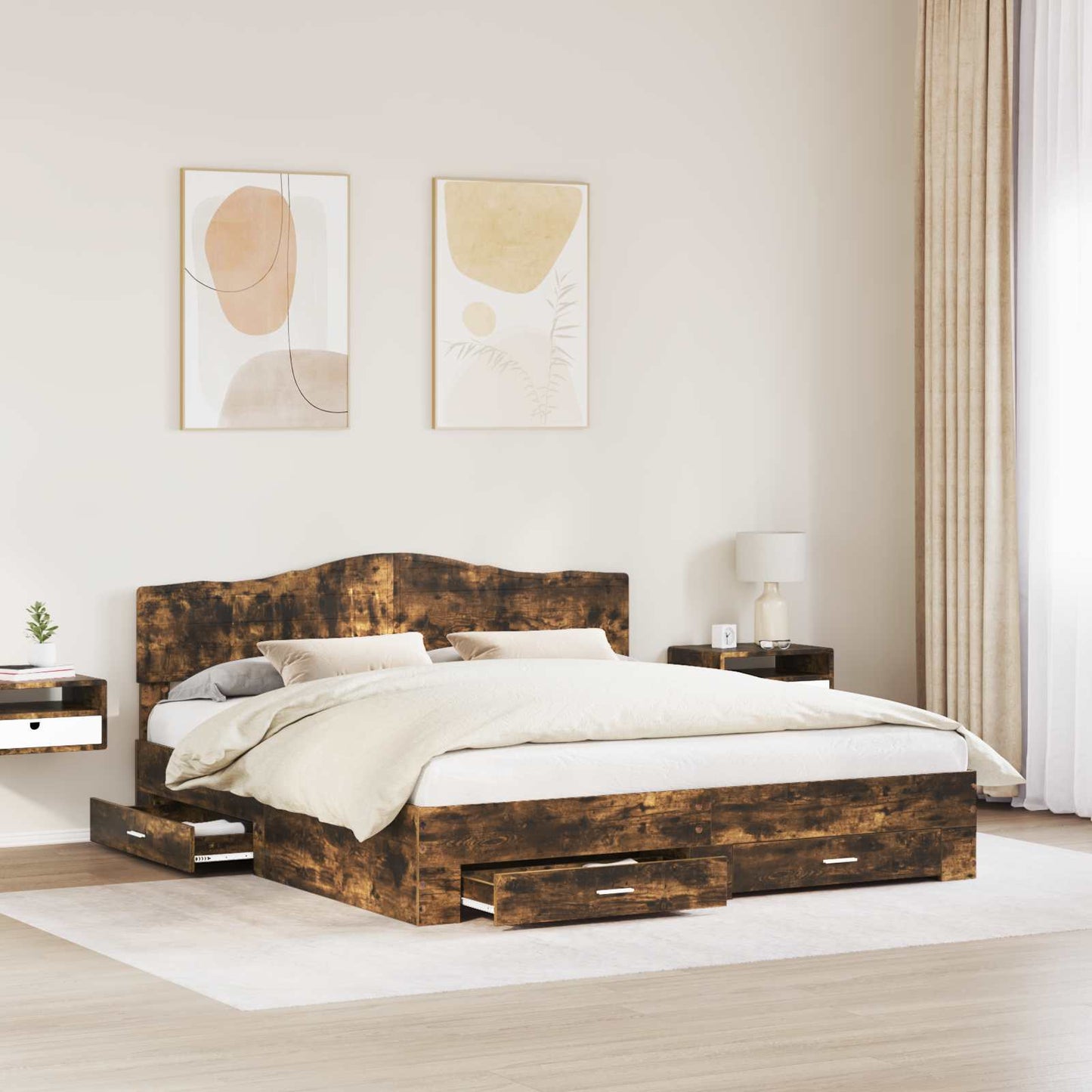 Struttura del letto Rovere fumé 200 x 200 cm Legno multistrato | homemem39