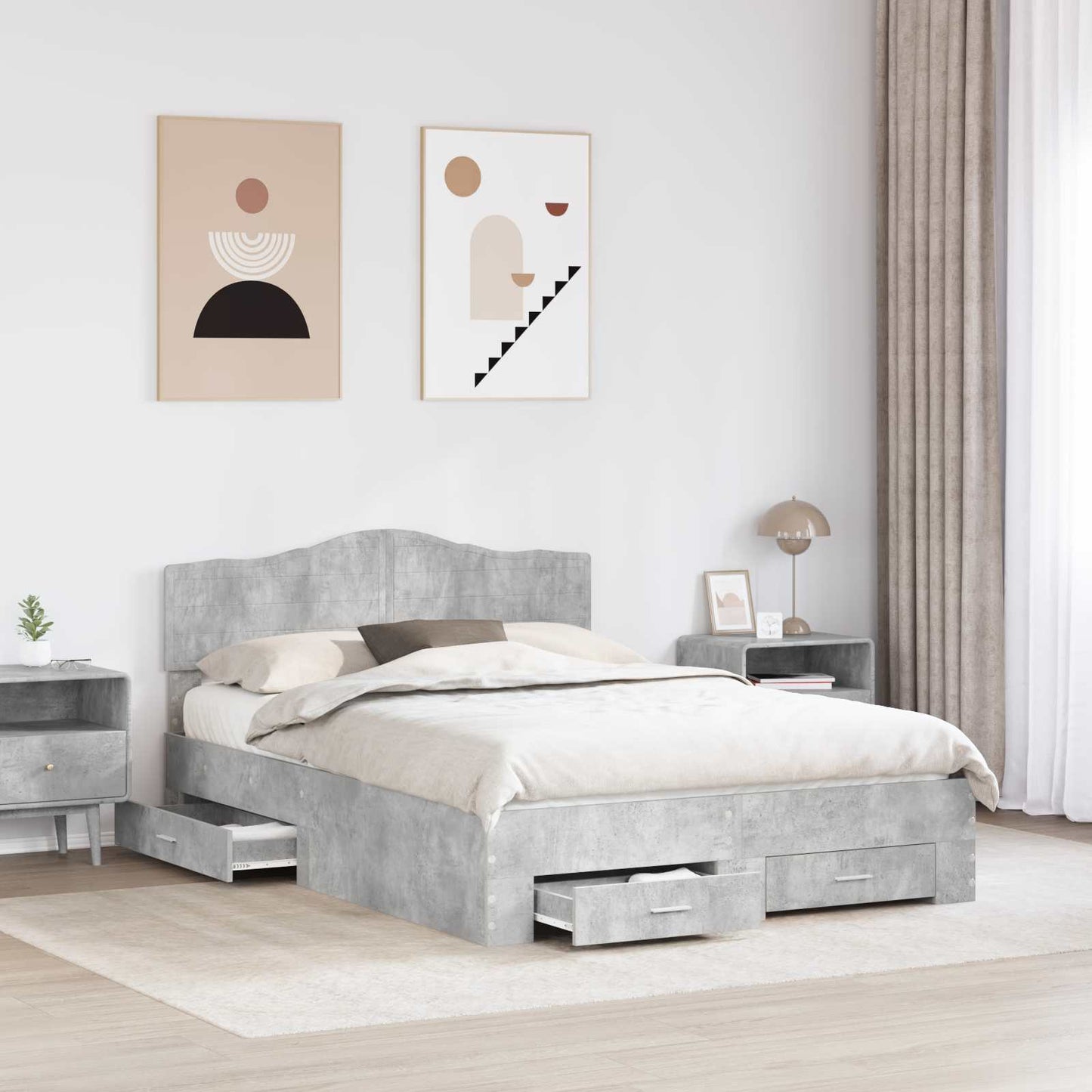 Struttura del letto con testiera Grigio cemento 150 x 200 cm | homemem39