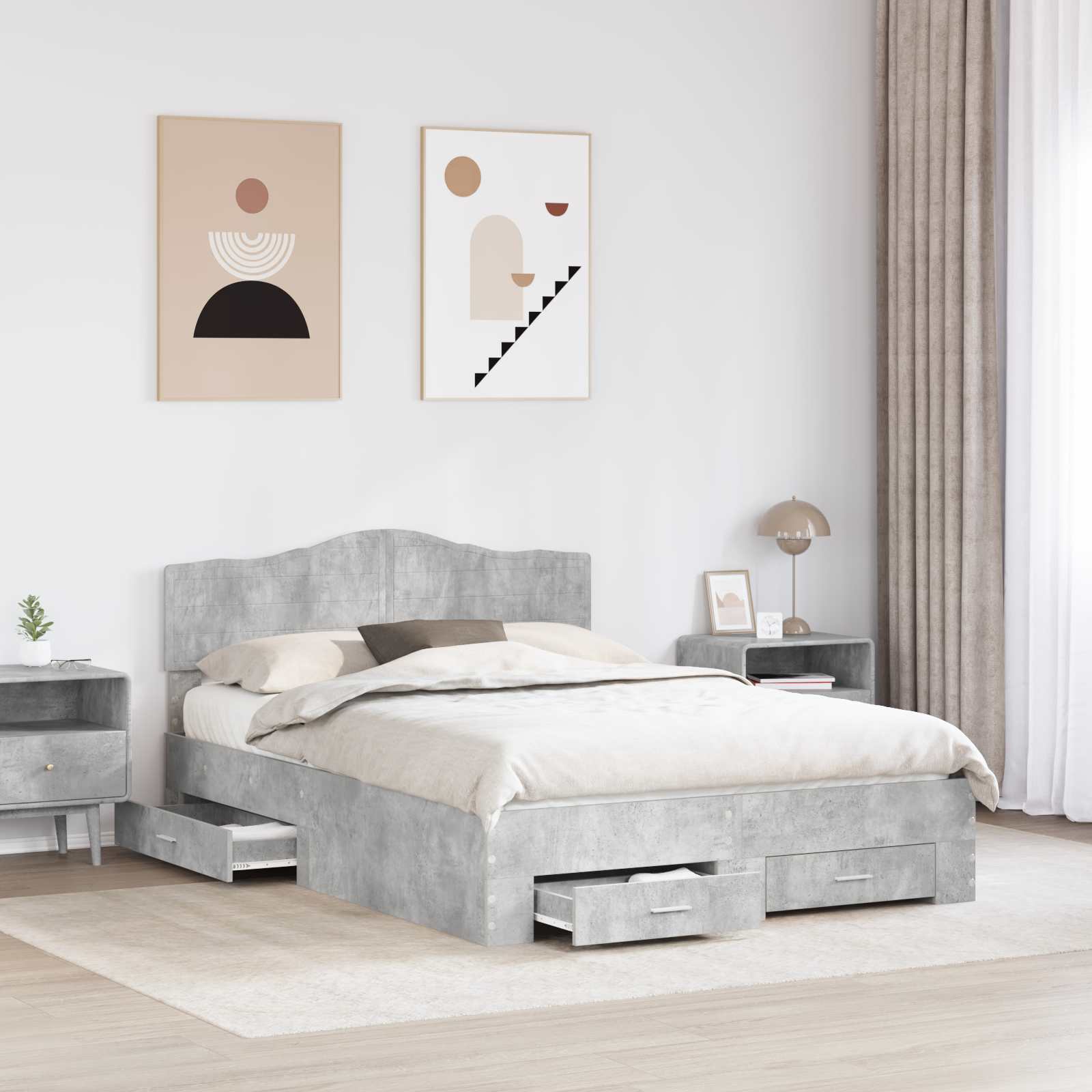 Struttura del letto con testiera Grigio cemento 150 x 200 cm | homemem39
