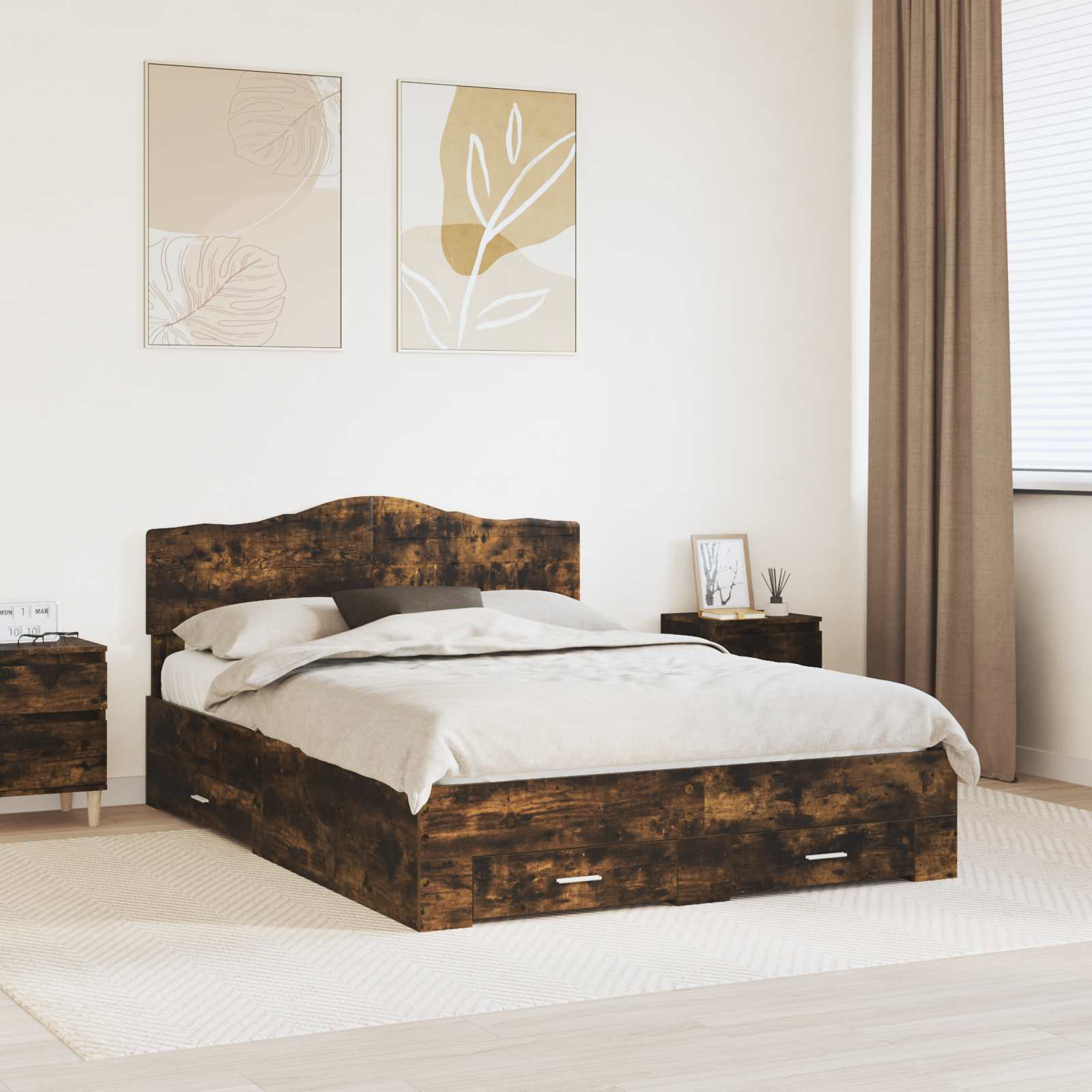 Struttura del letto Rovere fumé 140 x 190 cm Legno multistrato | homemem39