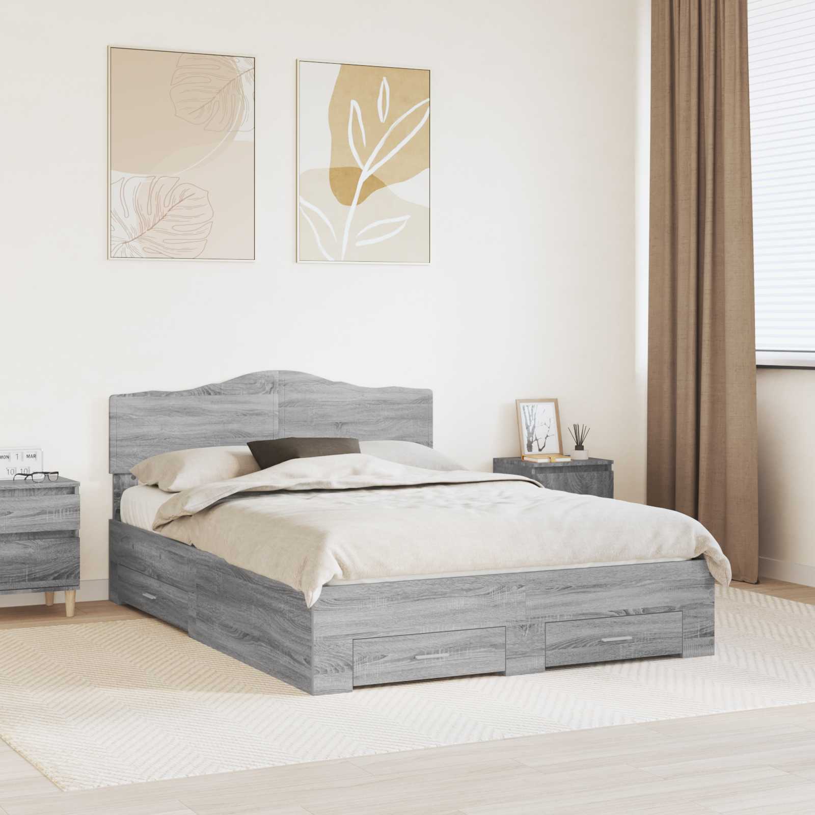 Struttura del letto con testiera Grigio Sonoma 140 x 190 cm | homemem39