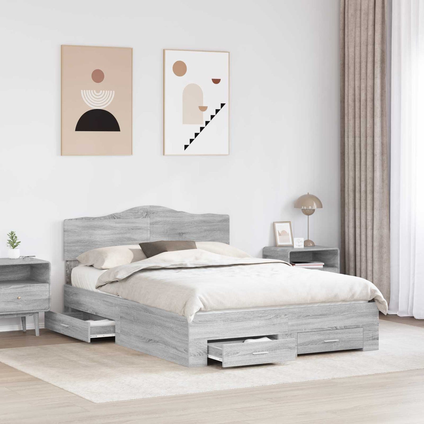 Struttura del letto con testiera Grigio Sonoma 140 x 190 cm | homemem39