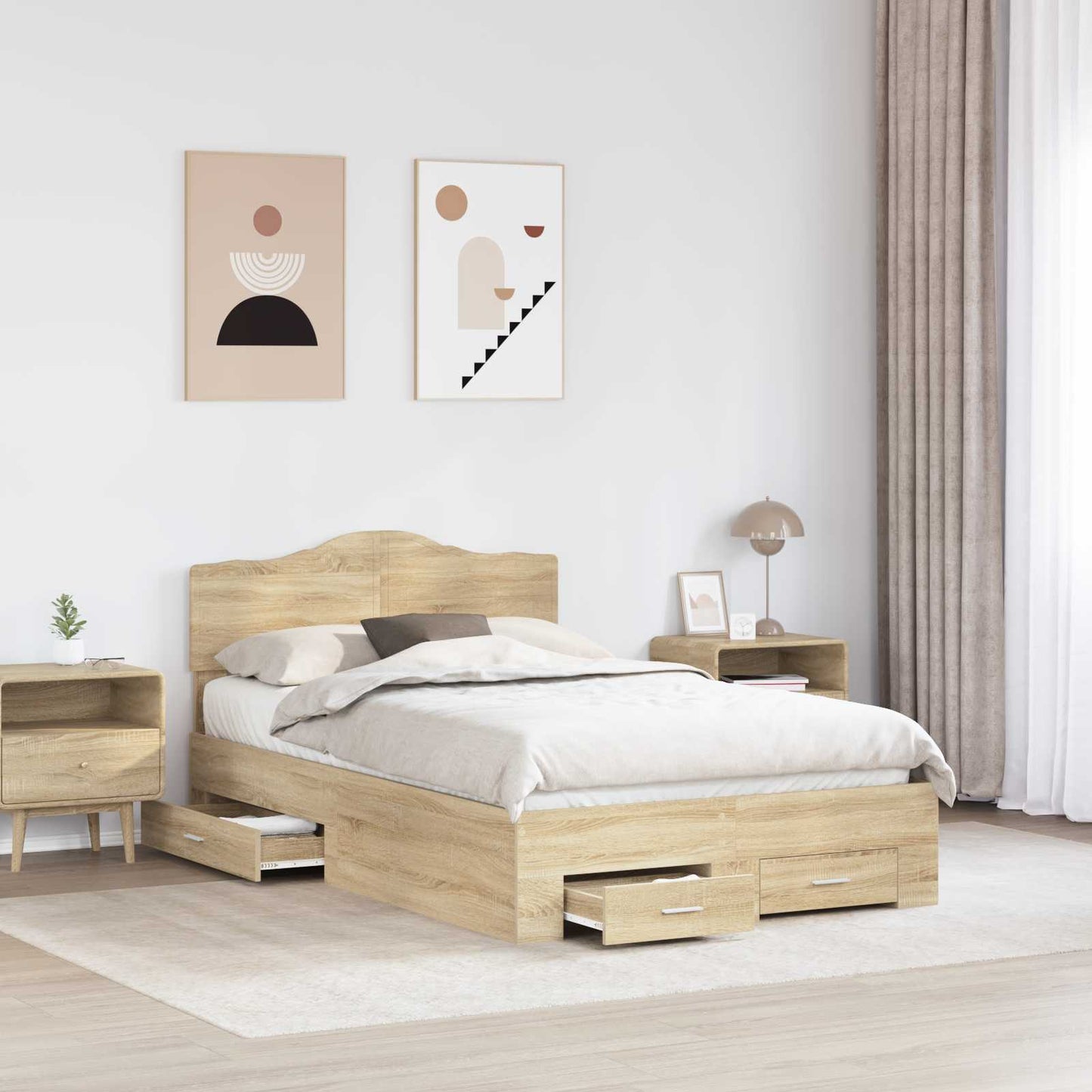 Struttura del letto con testiera Rovere Sonoma 135 x 190 cm | homemem39