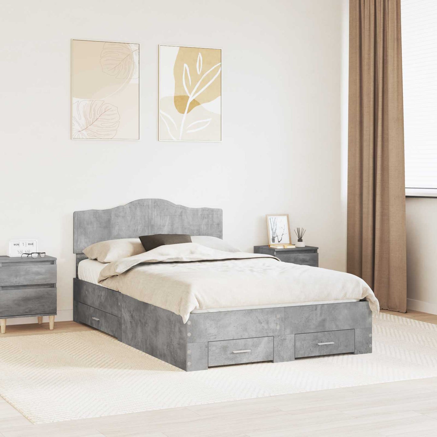 Struttura del letto con testiera Grigio cemento 135 x 190 cm | homemem39