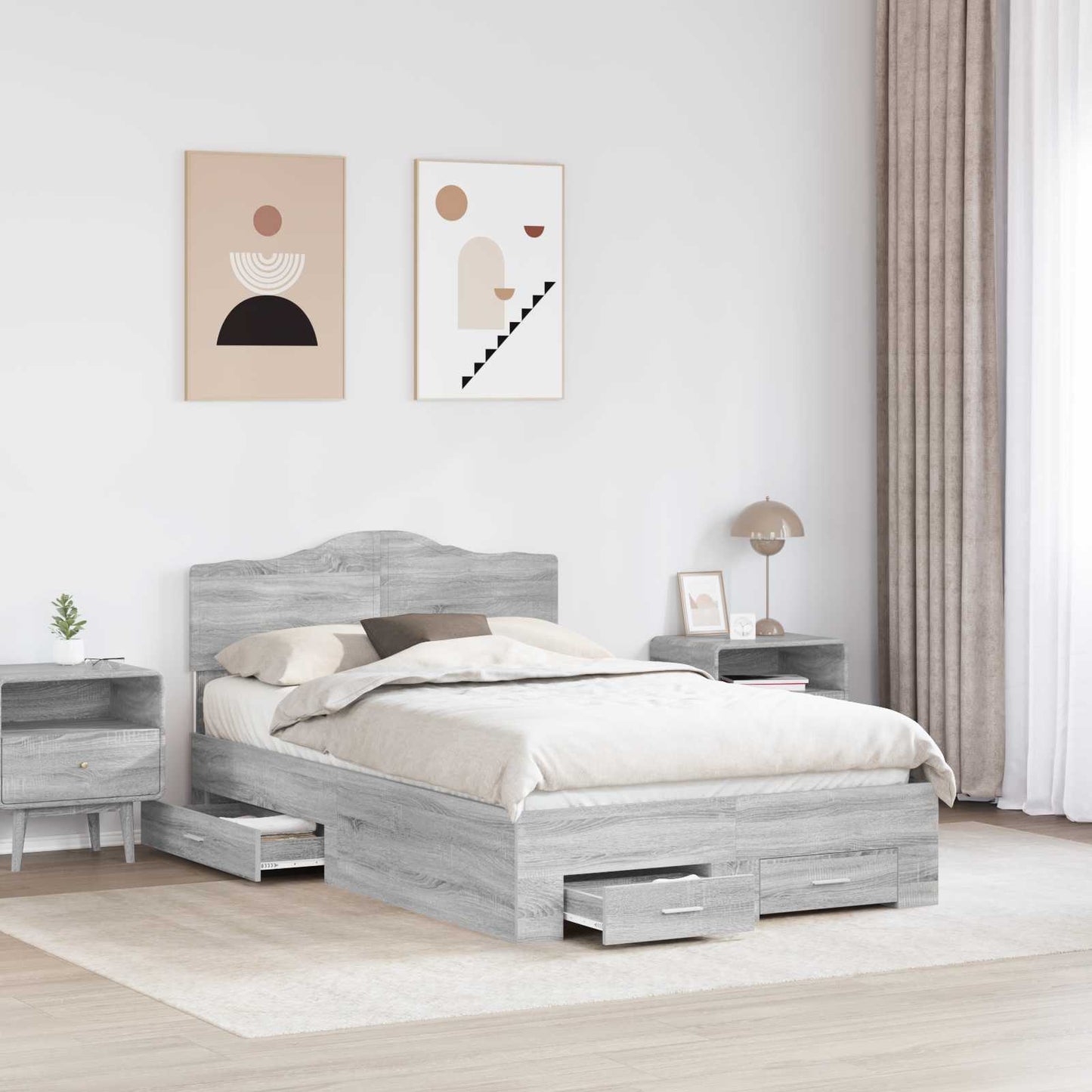 Struttura del letto con testiera Grigio Sonoma 135 x 190 cm | homemem39