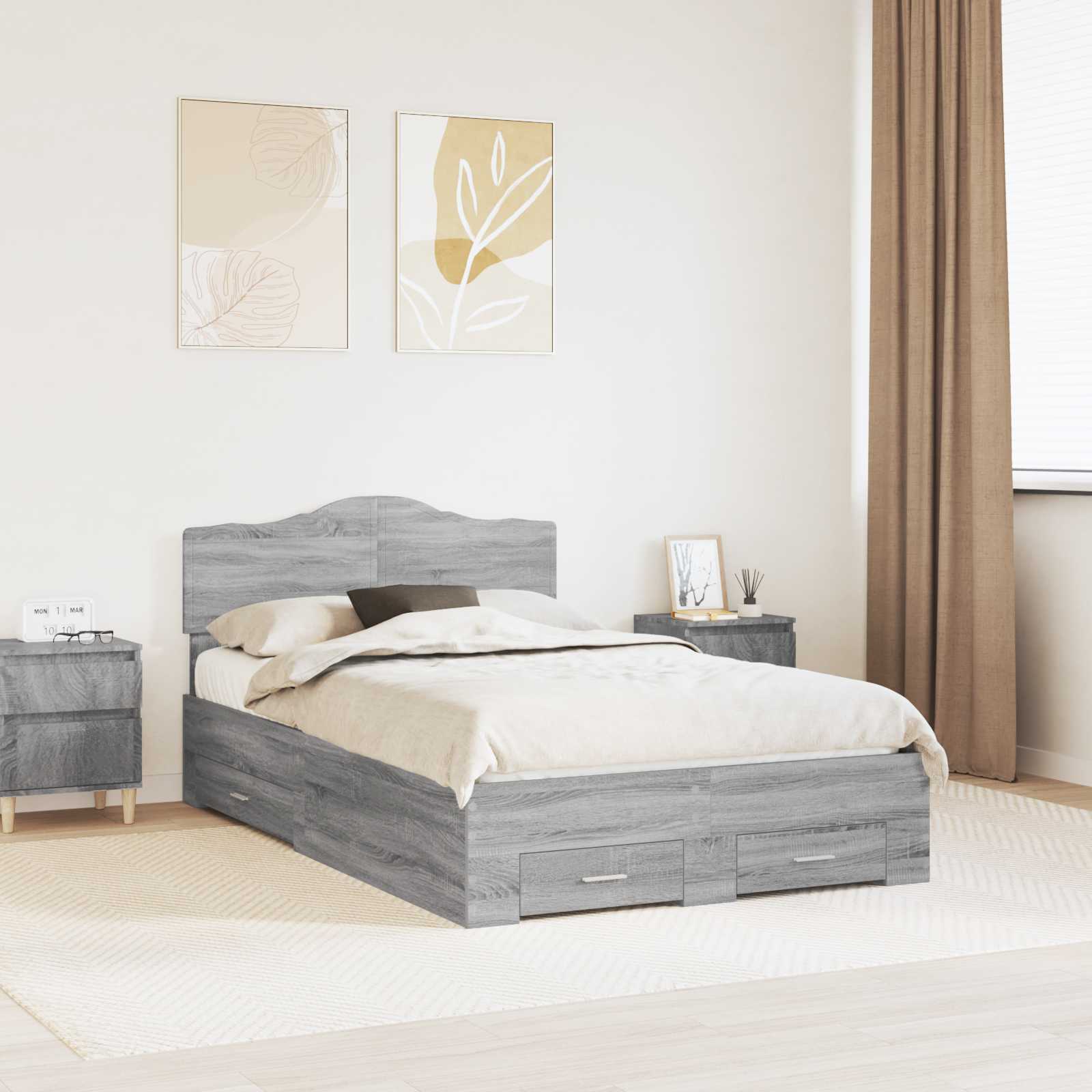 Struttura del letto con testiera Grigio Sonoma 120 x 190 cm | homemem39