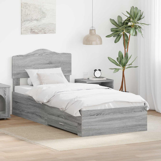 Struttura del letto con testiera Grigio Sonoma 100 x 200 cm | homemem39