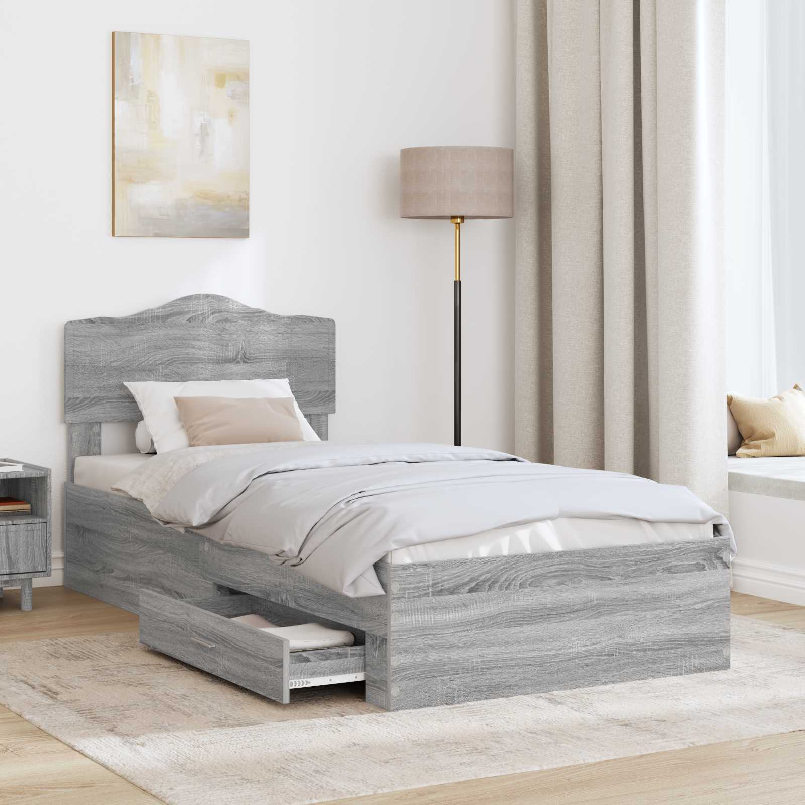 Struttura del letto con testiera Grigio Sonoma 100 x 200 cm | homemem39