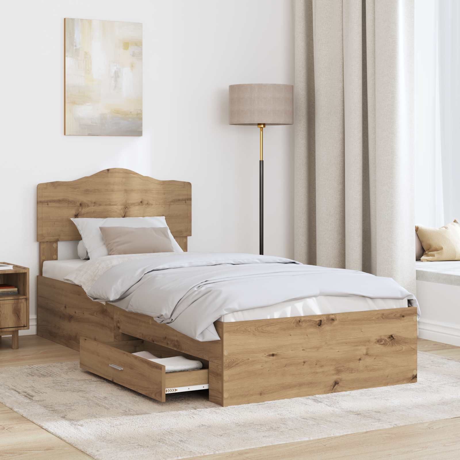 Struttura del letto con cassetto Rovere artigianale 90 x 200 cm | homemem39