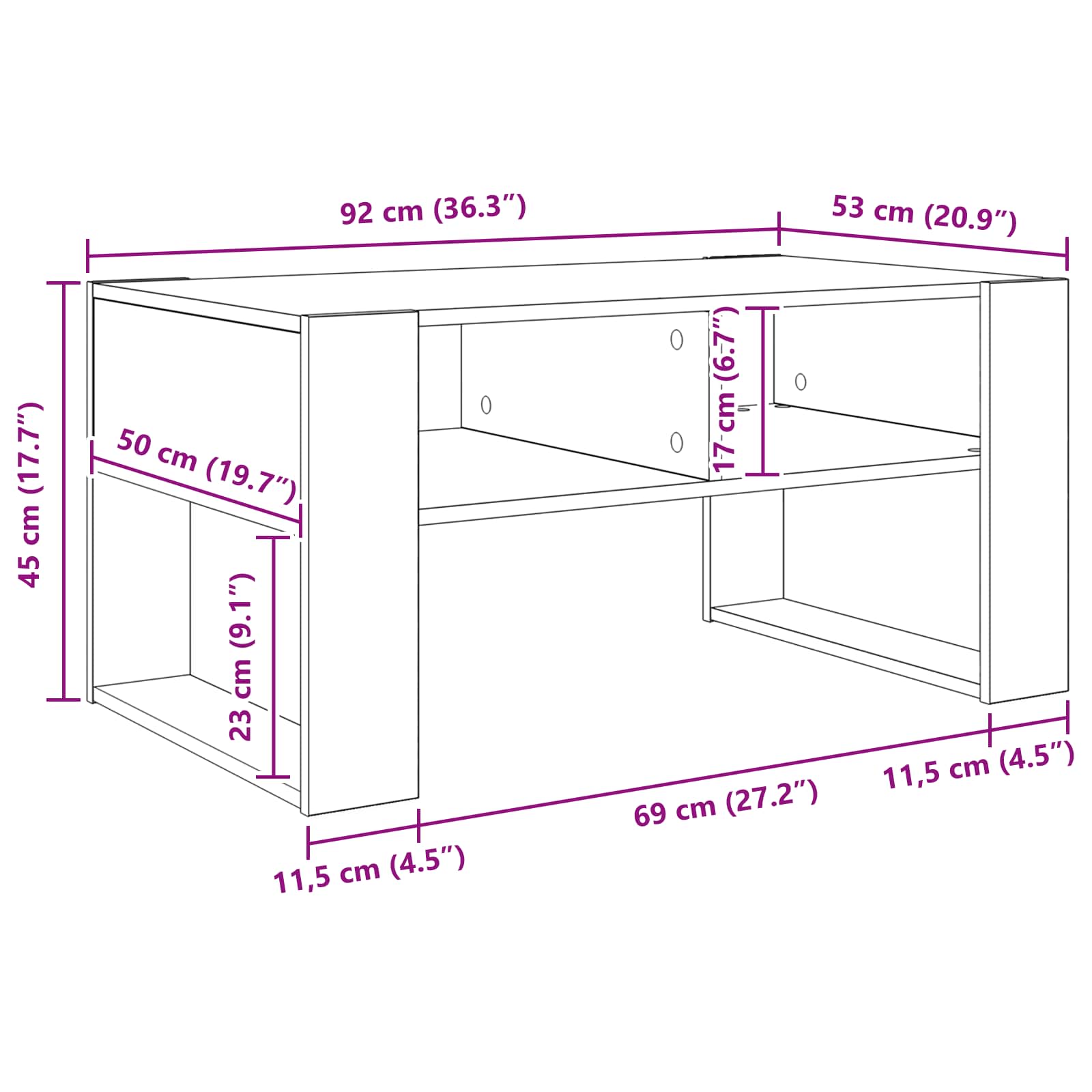 Tavolino da salotto Bianco 92 x 53 x 45 cm Legno multistrato | homemem39