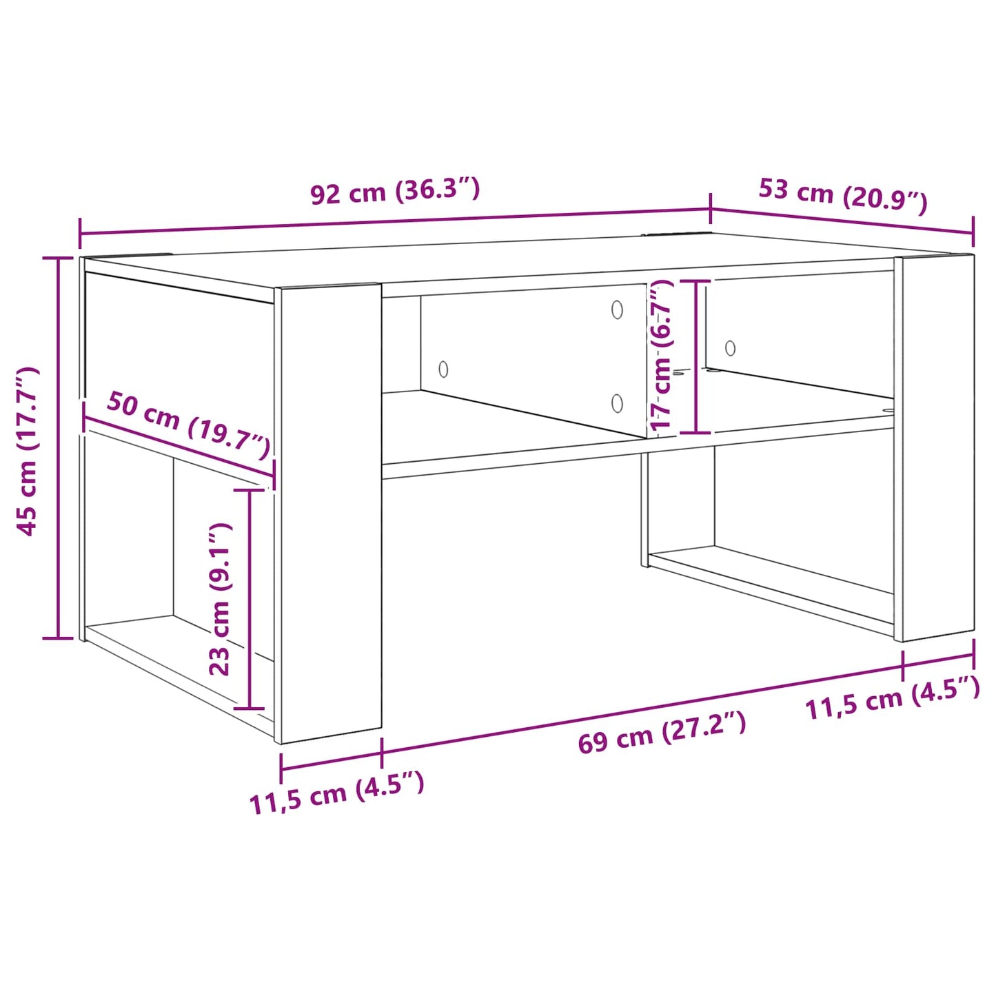 Tavolino da salotto Grigio Sonoma 92 x 53 x 45 cm | homemem39