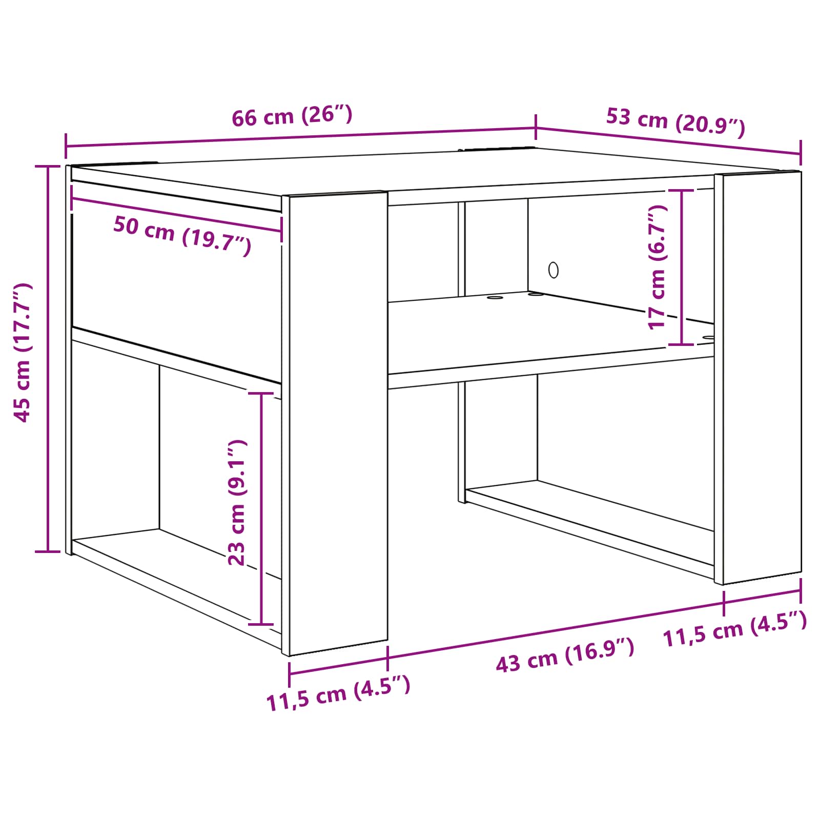 Tavolino da salotto Bianco 66 x 53 x 45 cm Legno multistrato | homemem39