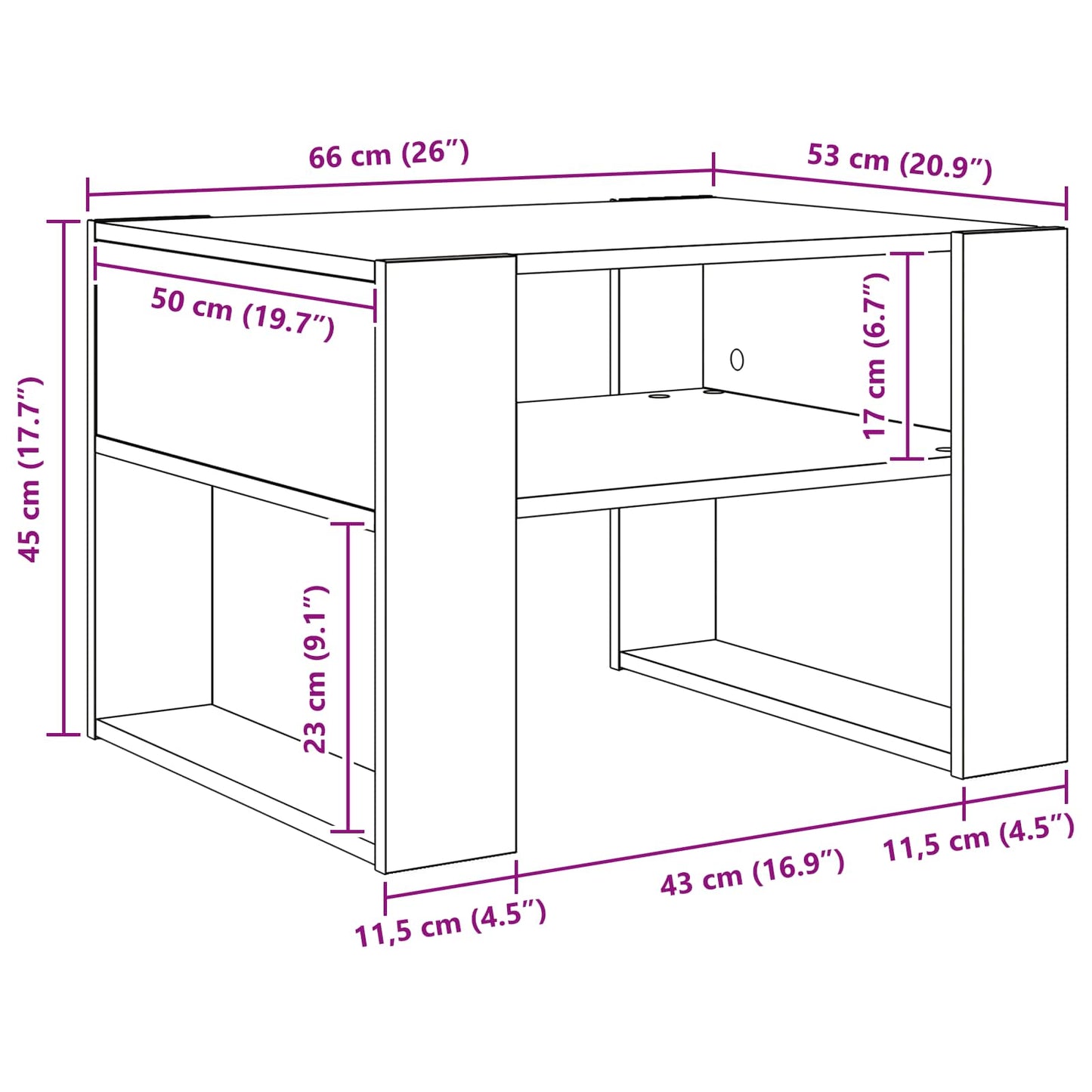 Tavolino da salotto Grigio Sonoma 66 x 53 x 45 cm | homemem39
