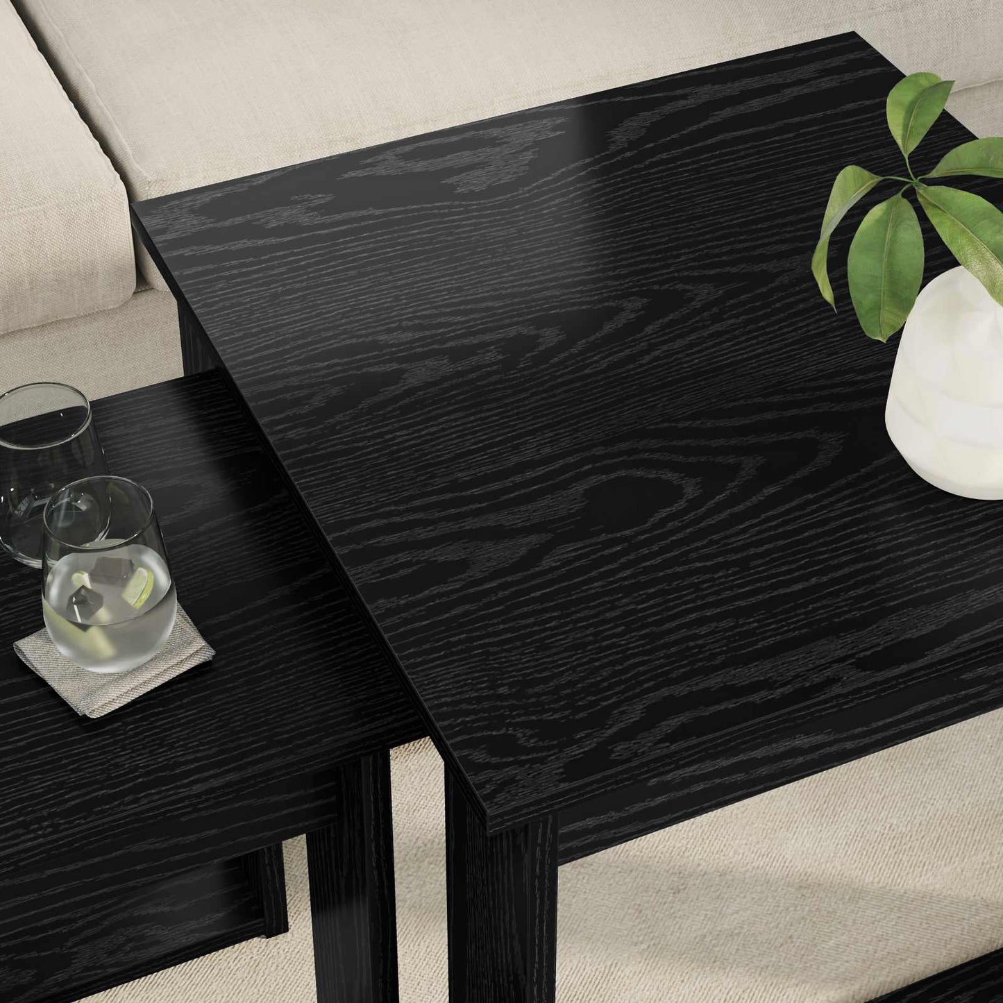 Set di Tavolini da Caffè 2 pcs Rovere Nero Legno multistrato | homemem39