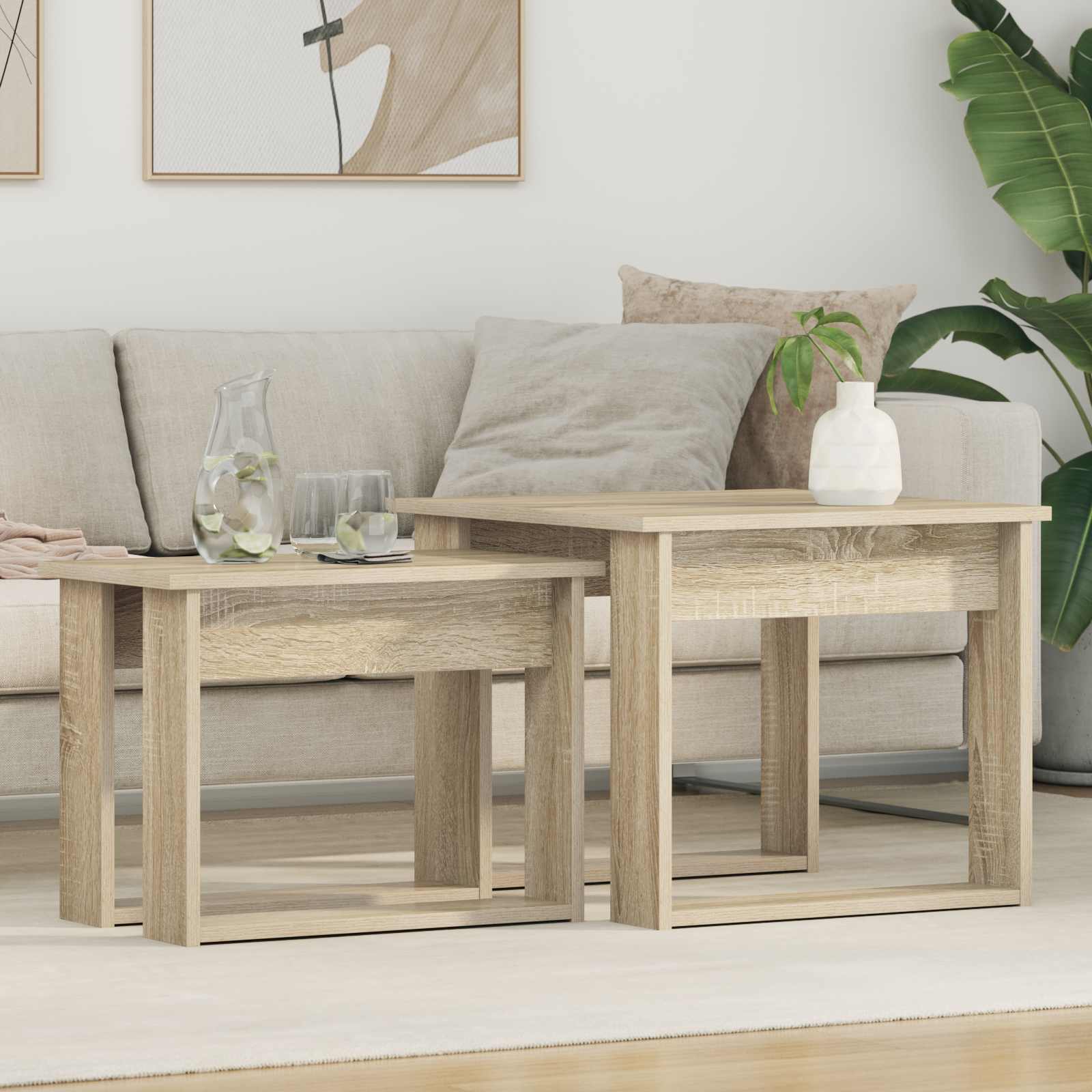 Set di Tavolini da Caffè 2 pcs Rovere Sonoma Legno multistrato | homemem39