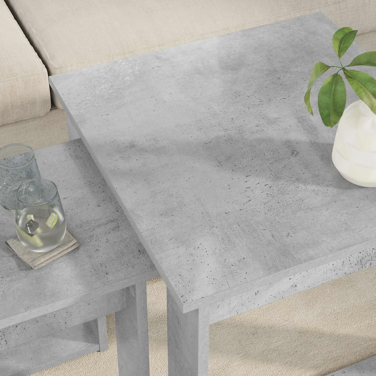 Set di Tavolini da Caffè 2 pcs Grigio cemento Legno multistrato | homemem39
