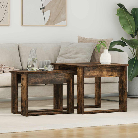Set di Tavolini da Caffè 2 pcs Rovere fumé Legno multistrato | homemem39