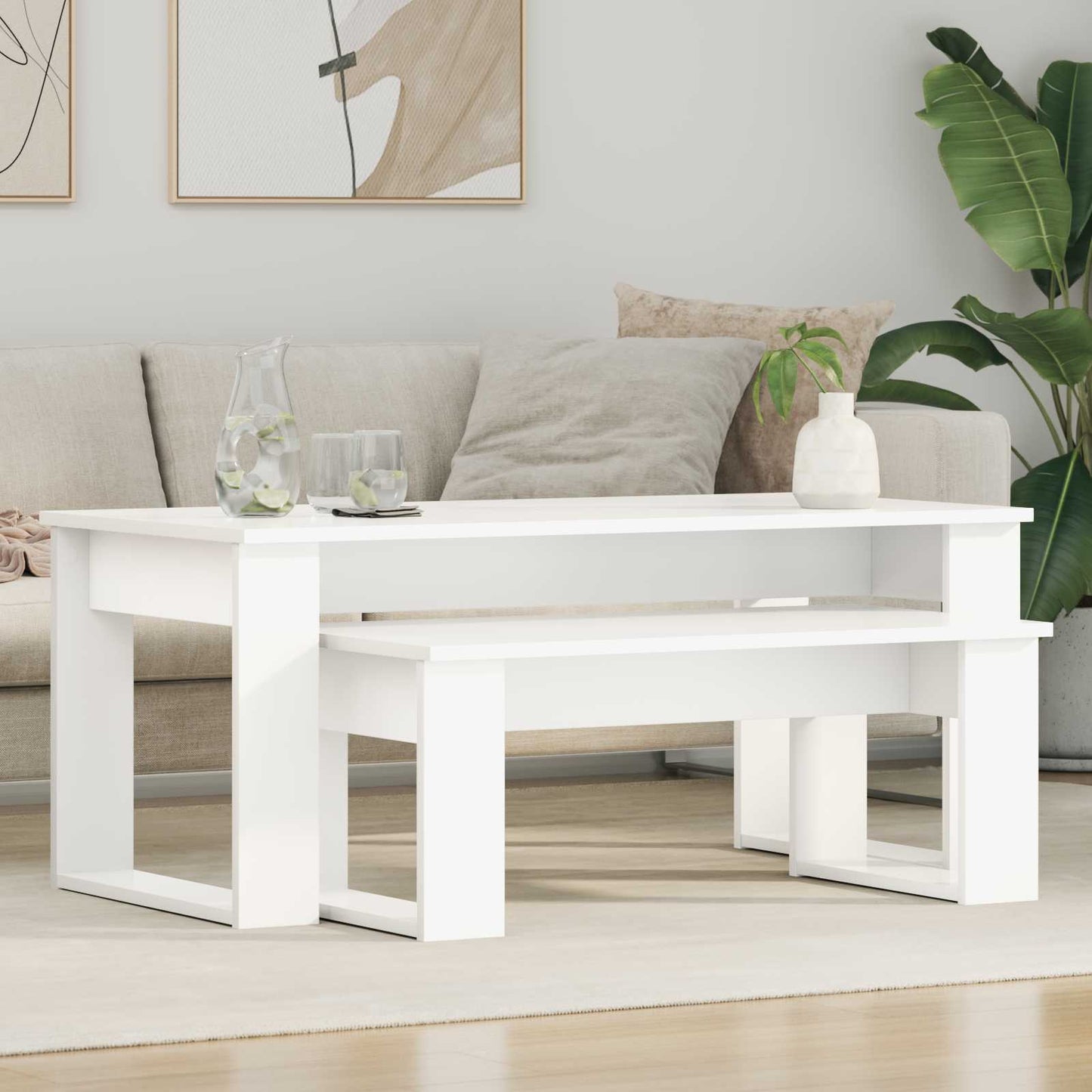 Set di Tavolini da Caffè 2 pcs Bianco Legno multistrato | homemem39