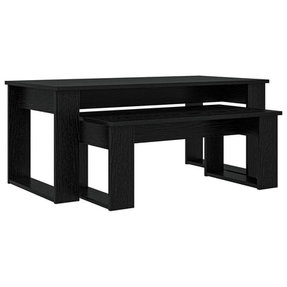Set di Tavolini da Caffè 2 pcs Rovere Nero Legno multistrato | homemem39
