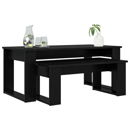 Set di Tavolini da Caffè 2 pcs Rovere Nero Legno multistrato | homemem39