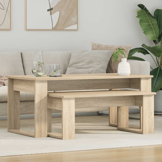 Set di Tavolini da Caffè 2 pcs Rovere Sonoma Legno multistrato | homemem39