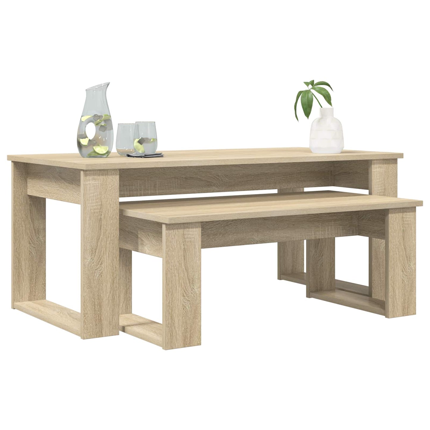 Set di Tavolini da Caffè 2 pcs Rovere Sonoma Legno multistrato | homemem39