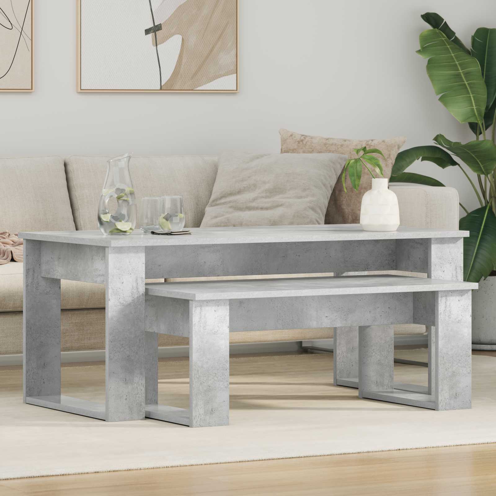 Set di Tavolini da Caffè 2 pcs Grigio cemento Legno multistrato | homemem39