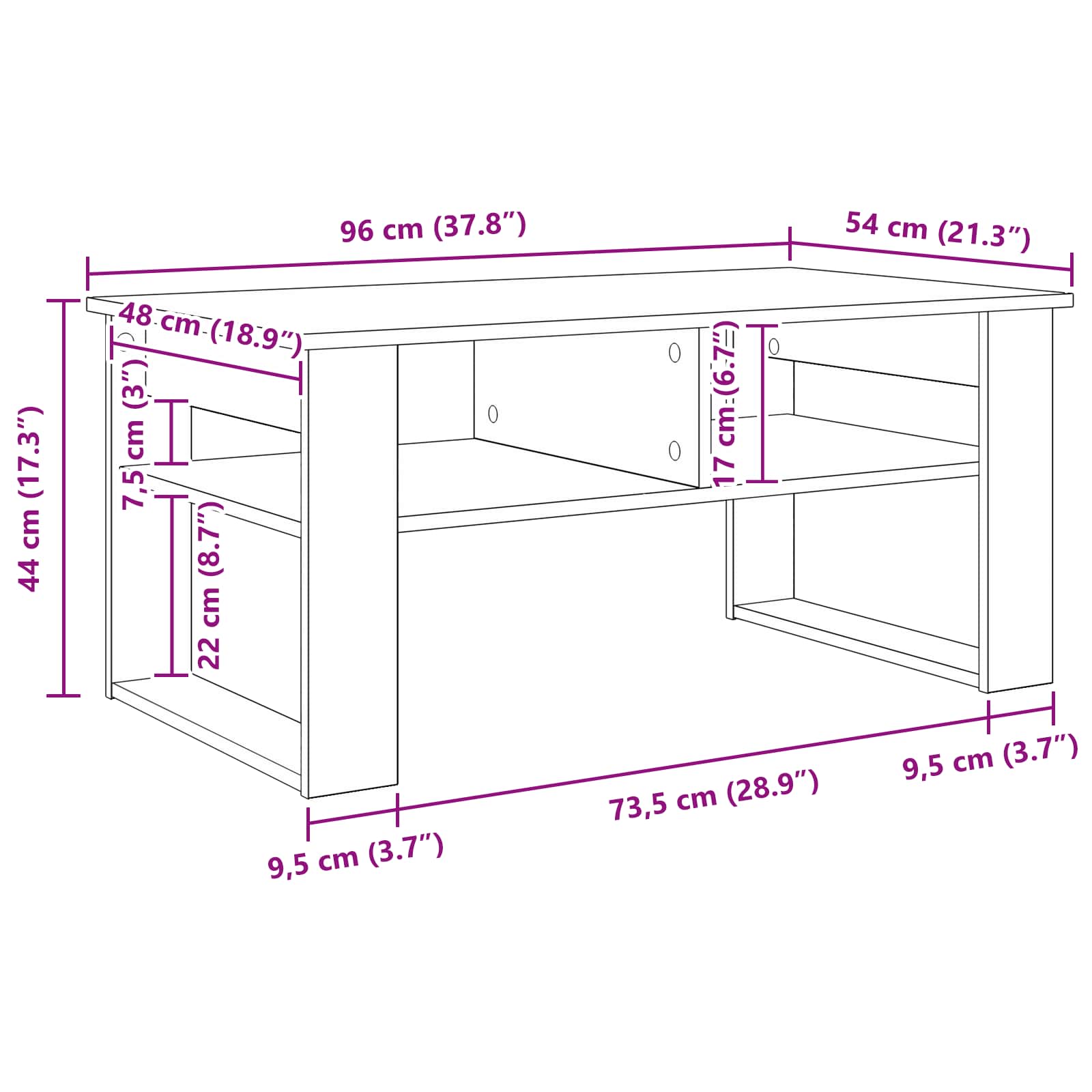 Tavolino da salotto Rovere fumé 96 x 54 x 44 cm | homemem39