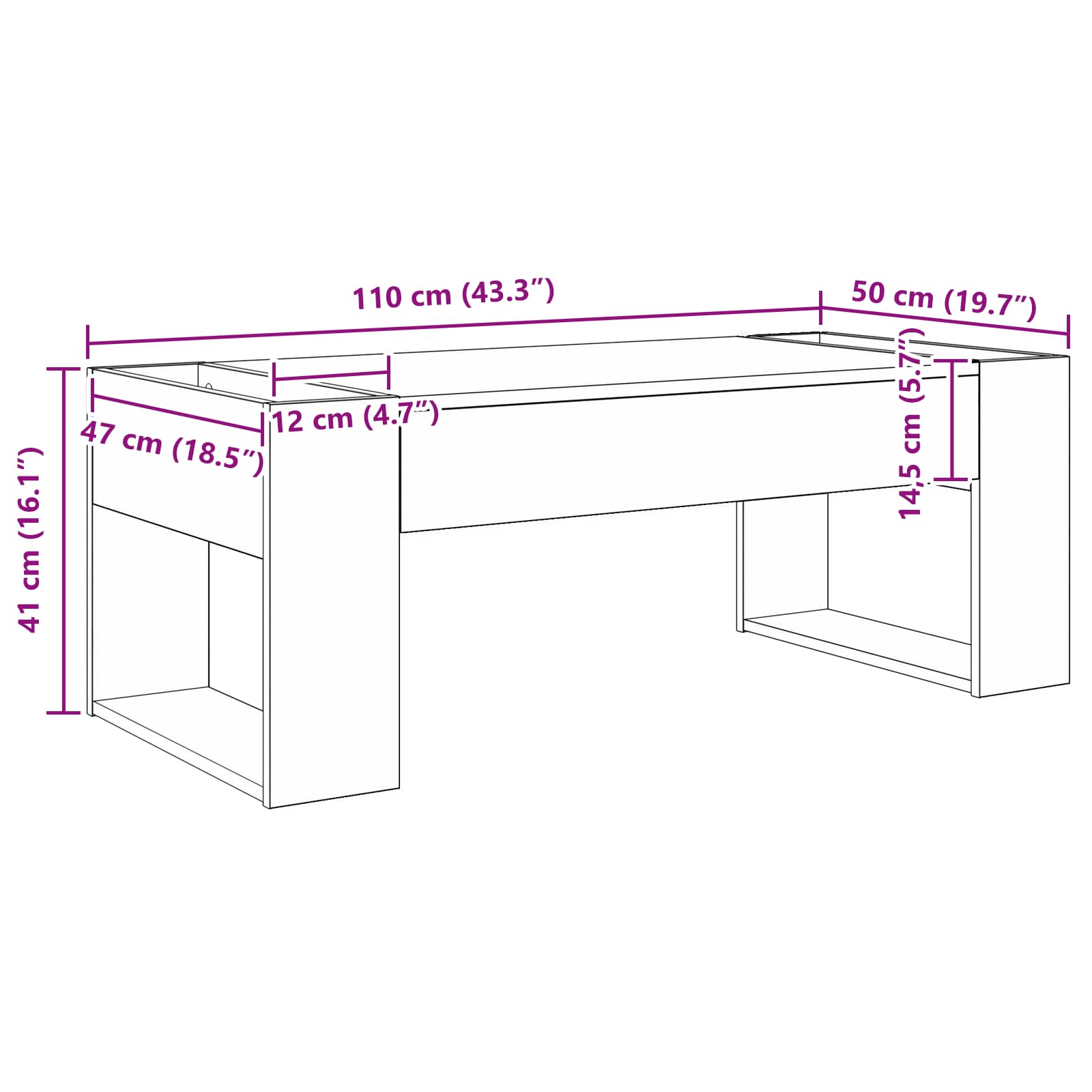 Tavolino da salotto Rovere Sonoma 110 x 50 x 41 cm | homemem39