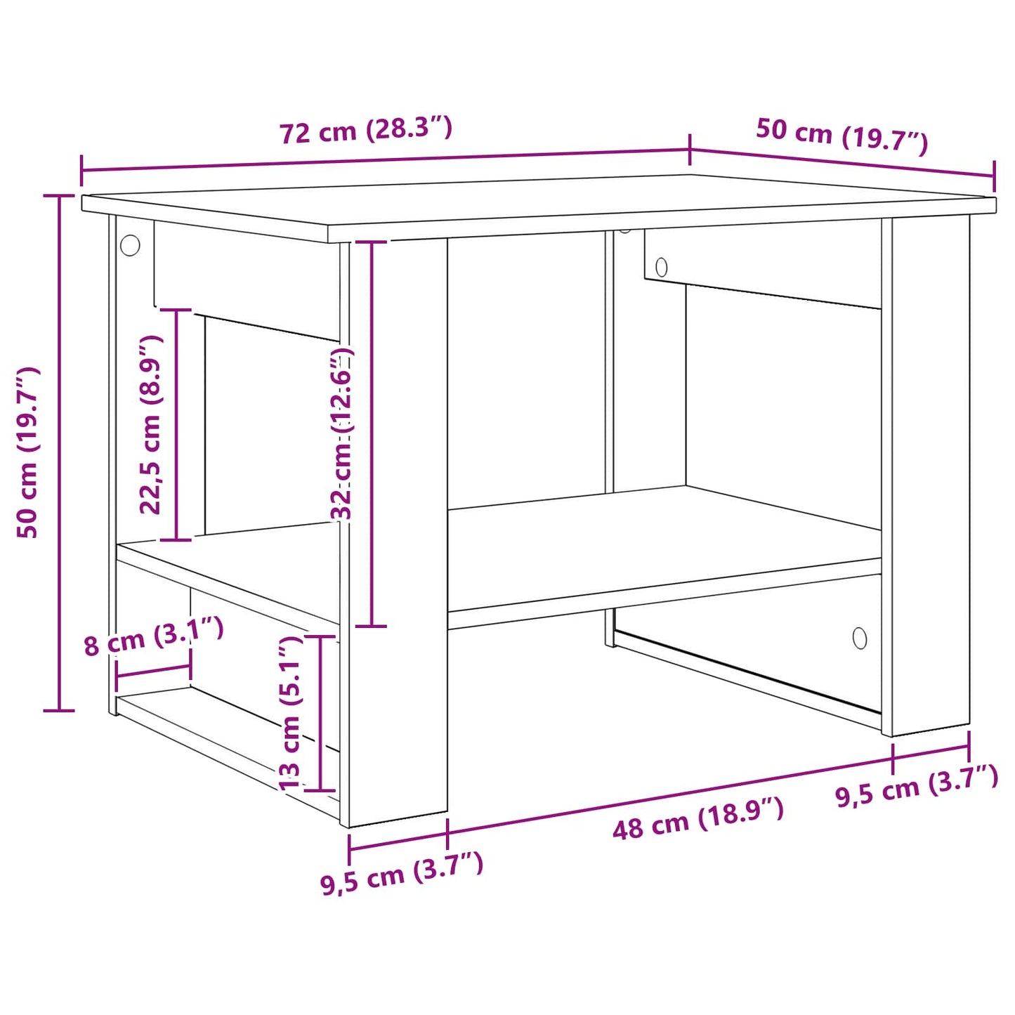 Tavolino da salotto Rovere fumé 72 x 50 x 50 cm | homemem39