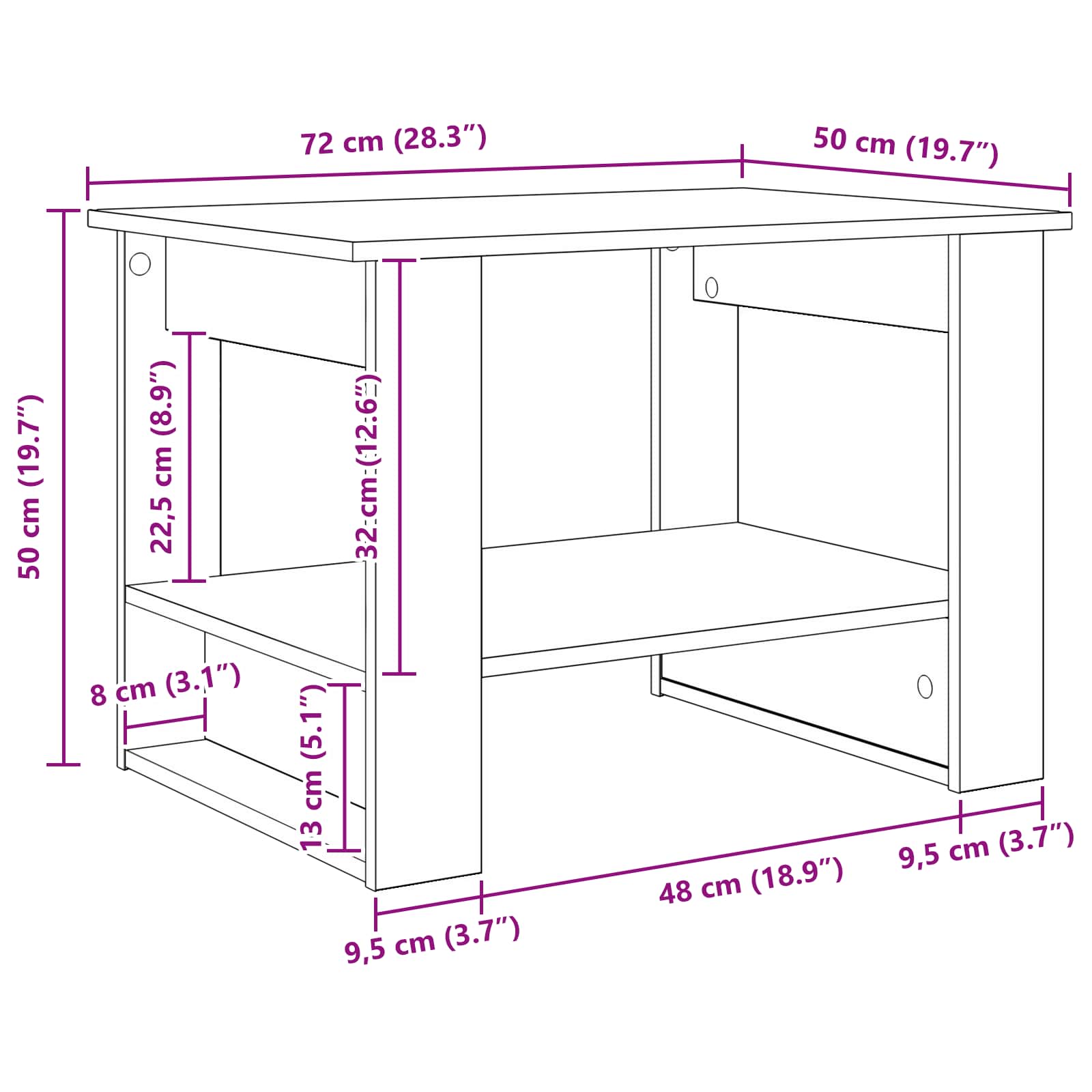 Tavolino da salotto Rovere artigianale 72 x 50 x 50 cm | homemem39