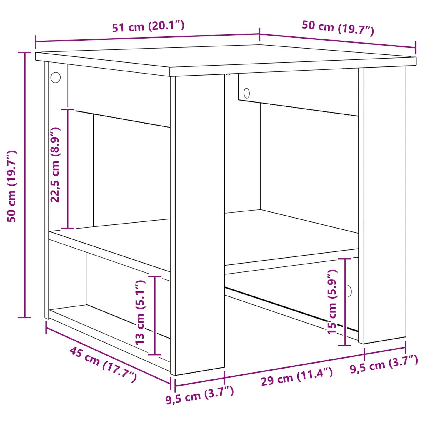 Tavolino da salotto Legno vecchio 51 x 50 x 50 cm