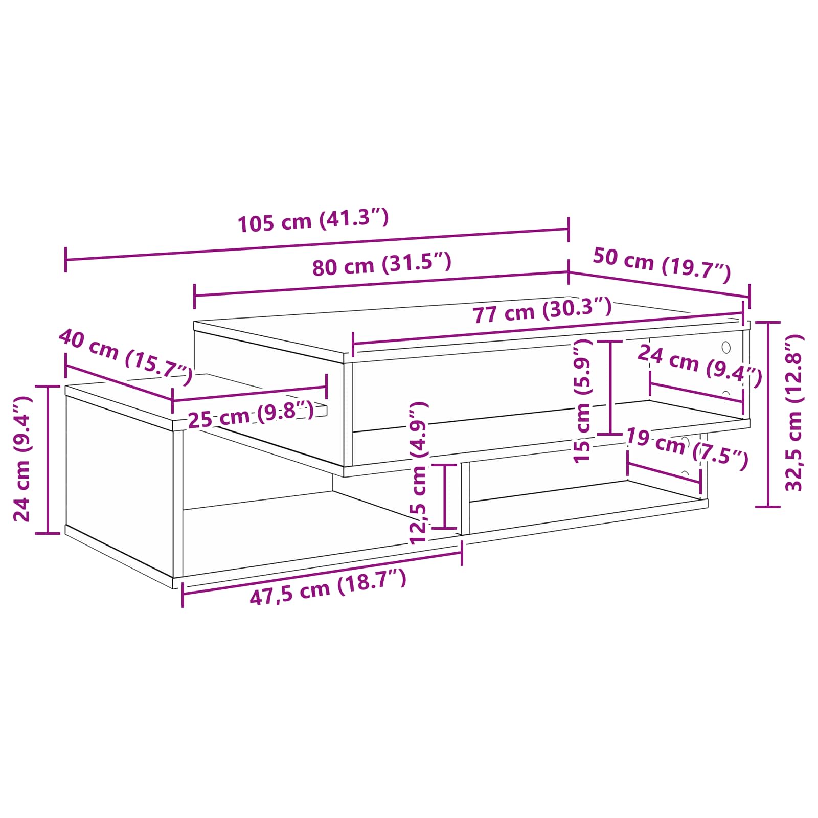 Tavolino da salotto Bianco 105 x 50 x 32,5 cm Legno multistrato | homemem39
