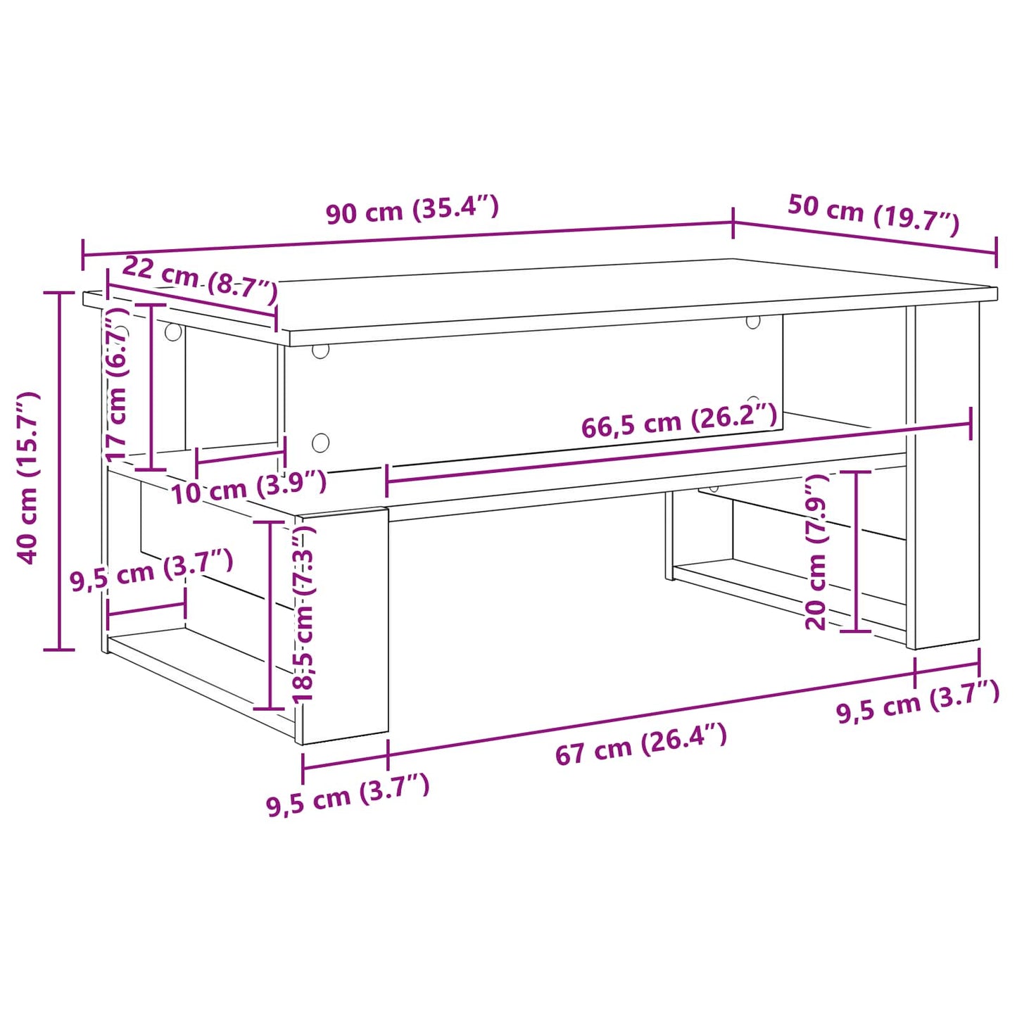 Tavolino da salotto Grigio Sonoma 90 x 50 x 40 cm | homemem39