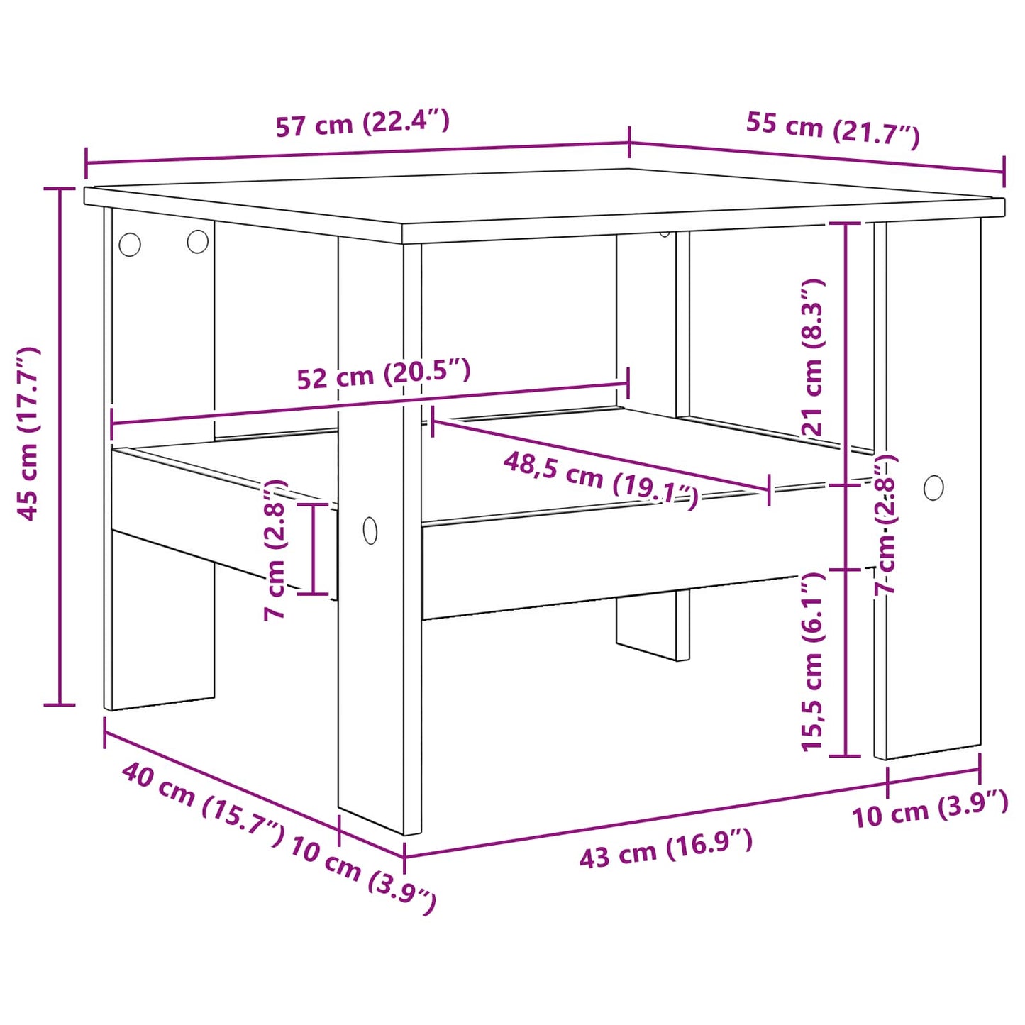 Tavolino da salotto Grigio cemento 57 x 55 x 45 cm
