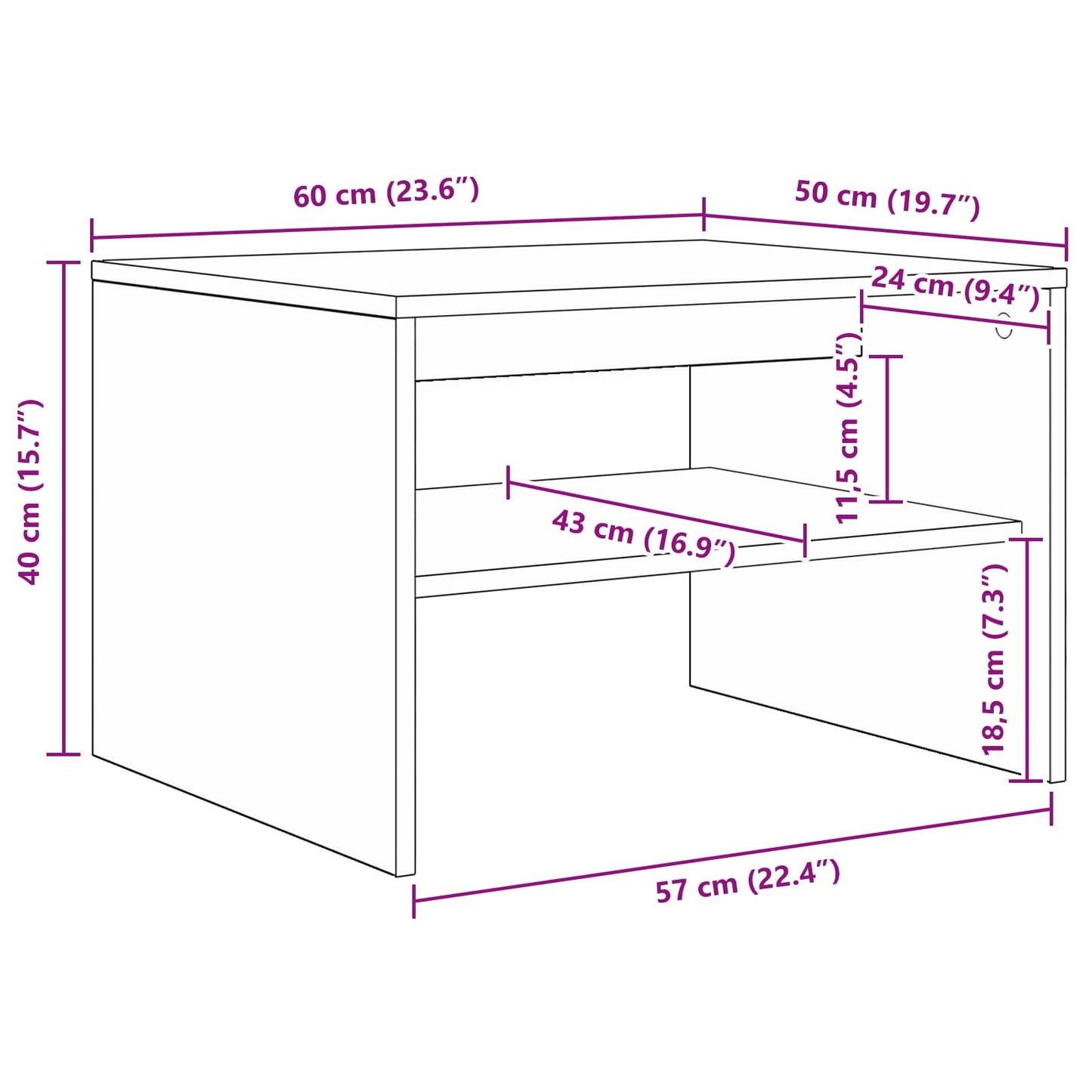 Tavolino da salotto Rovere Nero 60 x 50 x 40 cm | homemem39