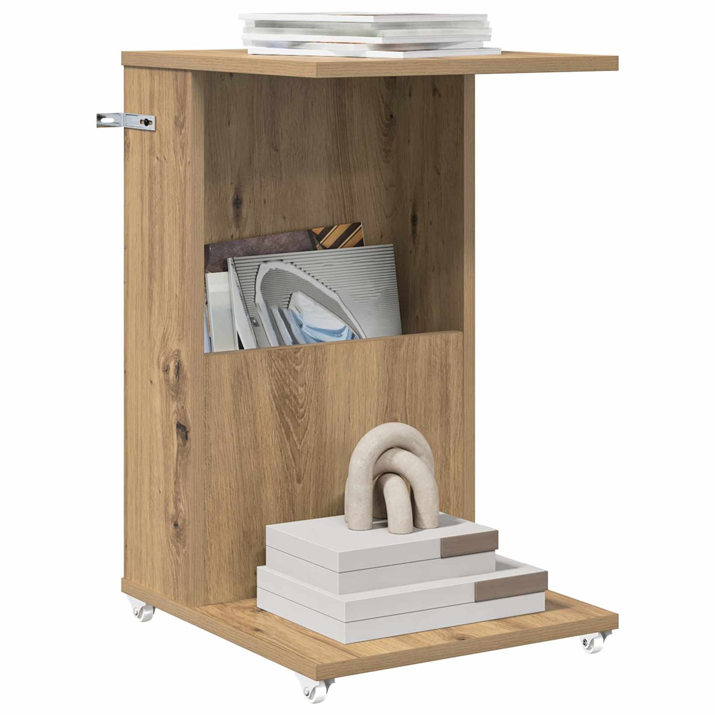 Tavolo laterale con ruota Rovere artigianale 40 x 35 x 60 cm | homemem39