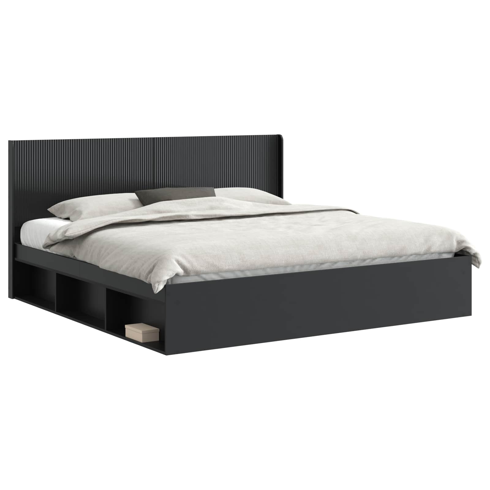 Struttura del letto con stoccaggio e testata Nero 180 x 200 cm | homemem39