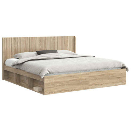 Struttura del letto con stoccaggio e testata Rovere Sonoma | homemem39