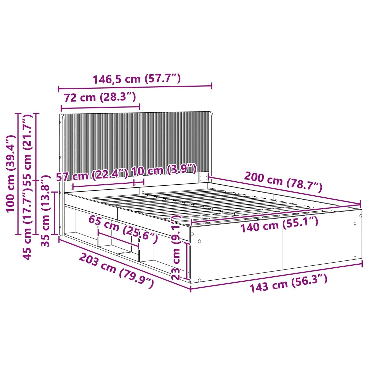 Struttura del letto con stoccaggio e testata 2 pz | homemem39