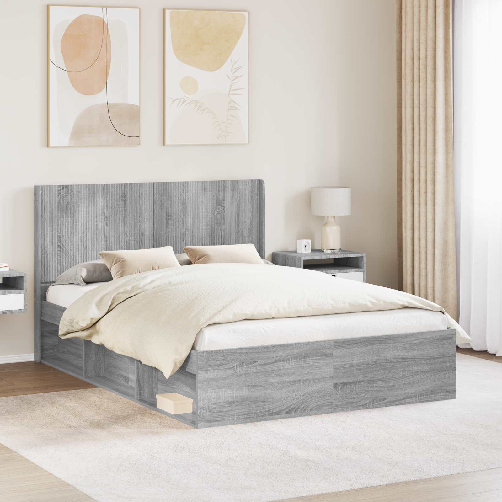 Struttura del letto con stoccaggio e testata Sonoma grigio | homemem39