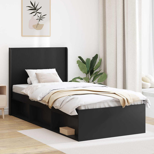 Struttura del letto con stoccaggio e testata Nero 90 x 200 cm | homemem39