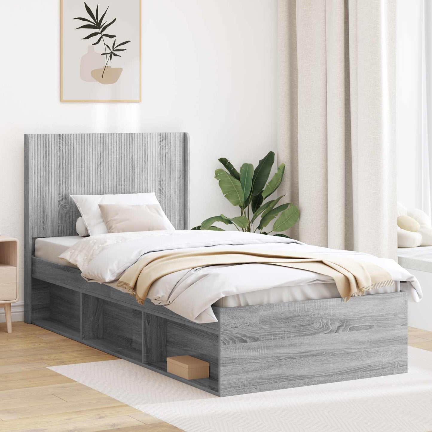 Struttura del letto con stoccaggio e testata Grigio Sonoma | homemem39