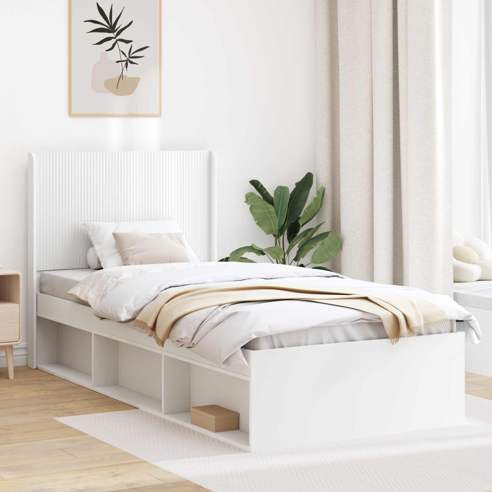 Struttura del letto con stoccaggio e testata Bianco 75 x 190 cm | homemem39