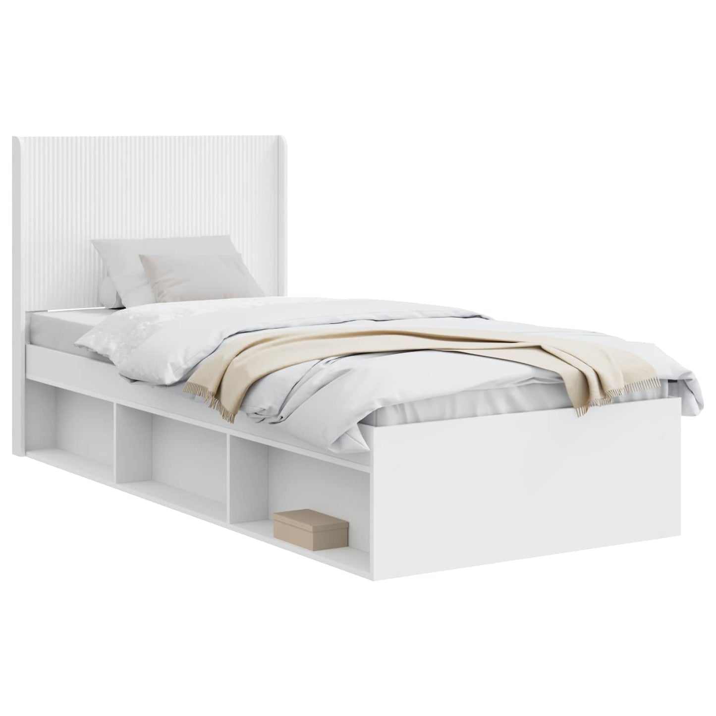 Struttura del letto con stoccaggio e testata Bianco 75 x 190 cm | homemem39