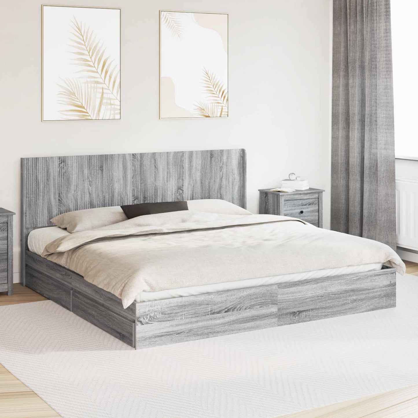 Struttura del letto con stoccaggio e testata Grigio Sonoma | homemem39