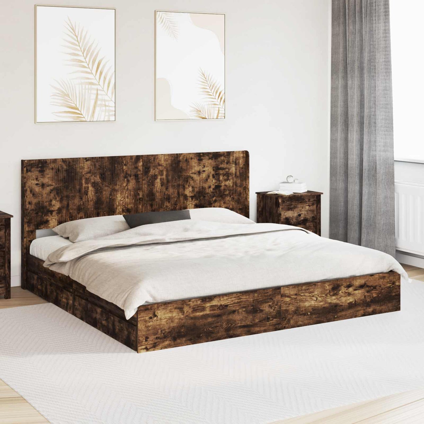 Struttura del letto con stoccaggio e testata Rovere Fumo | homemem39