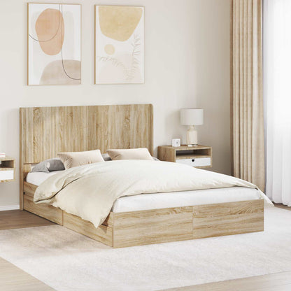 Struttura del letto con stoccaggio e testata Rovere Sonoma | homemem39